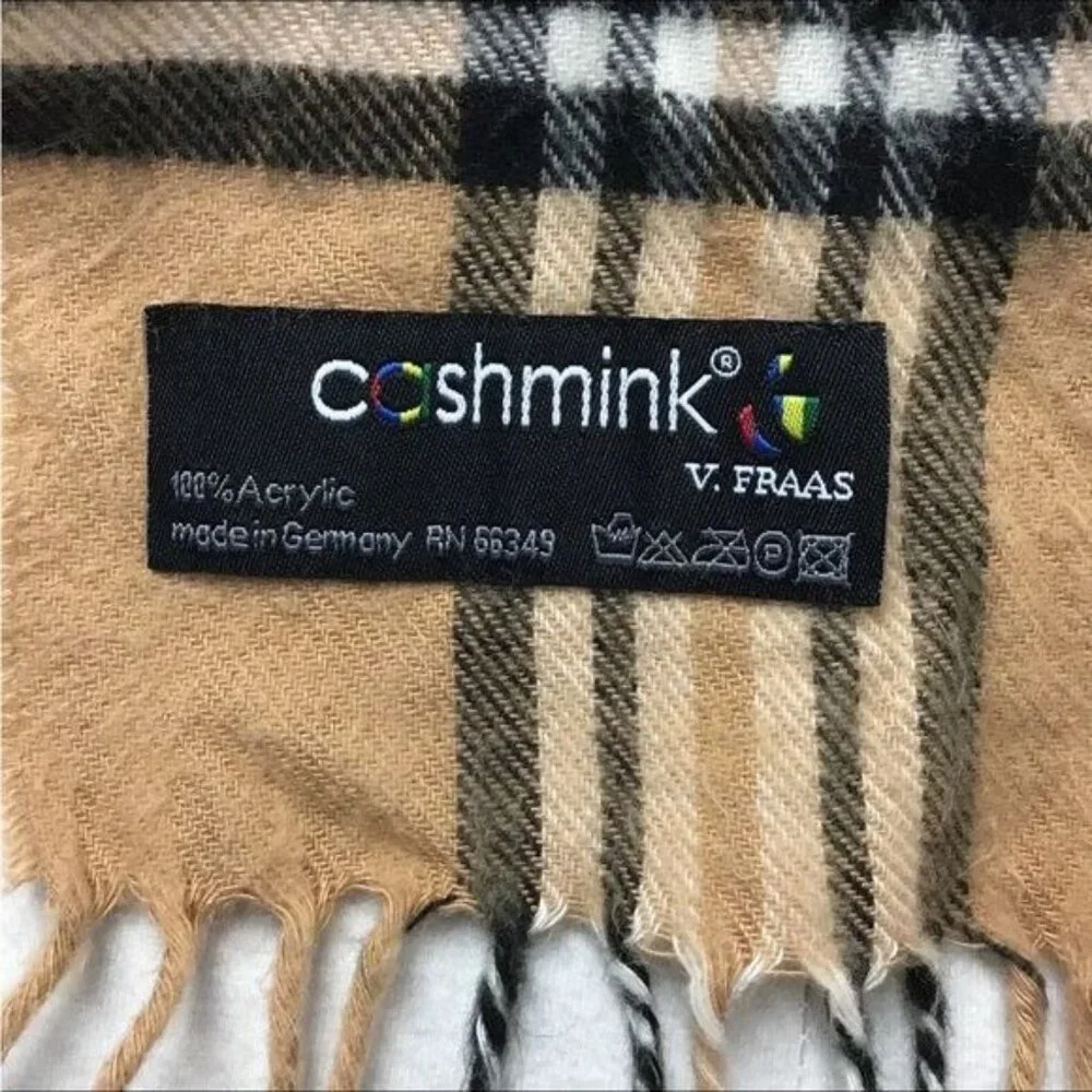 V.Fraas Men's Exploded Plaid Cashmink Scarf, Camel, OSFA